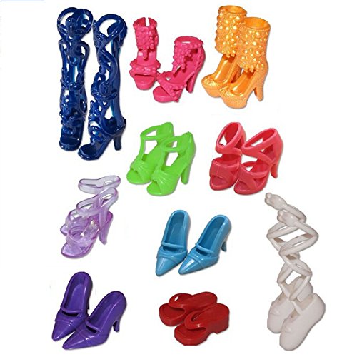Gosear 10 Pares Tacones Sandalias Zapatos para Barbie muñecas Juguetes Accesorios Estilo Aleatorio