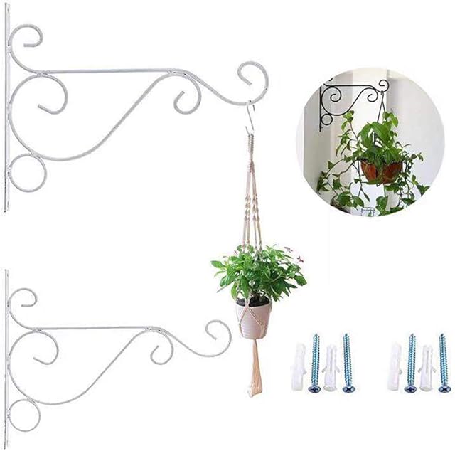 Bestenrose 2 Pack 10" Iron Hanging Plants Bracket Decorative Wall Planter Hanger Hooks with Screws for Bird Feeder Lanterns Wind Chimes (White)