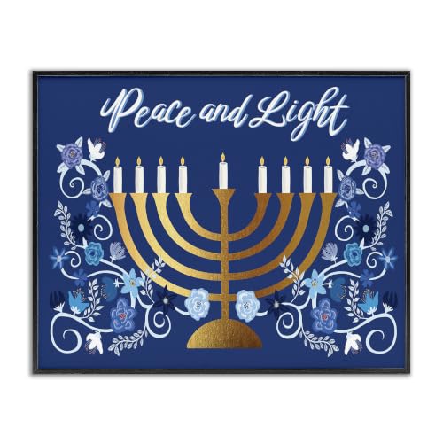 Peace Light Floral Hanukkah Menorah, 16 x 20 Inch Framed Giclée Print