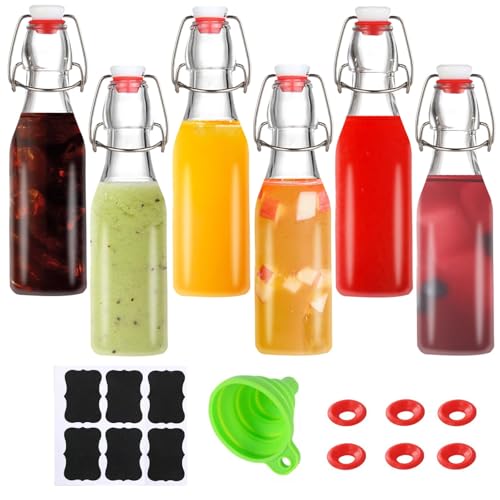 VSWINGBO 6 pack 8oz flip top glass bottles,swing top glass bottles 8 oz with lid for Home Brewing,2nd Fermentation,Kombucha,Kefir,Vanilla Extract,Juice,Tea,Beverages,Soda,Oils,Vinegar,Limoncello