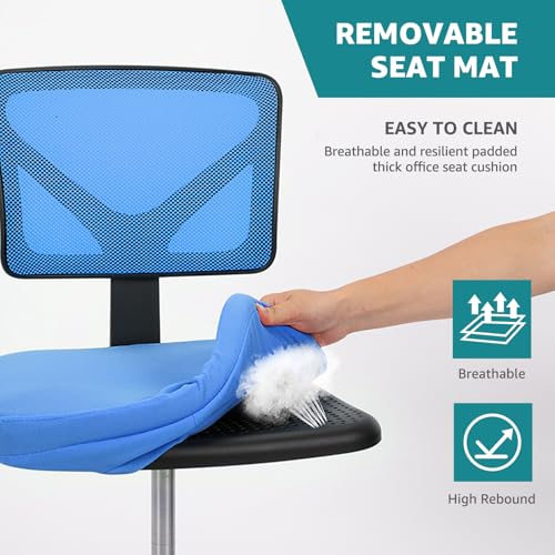 Image of OLIXIS Armless Office Chair, Ergonomic Desk Chair with Wheels, Mesh Back, Removable Washable Foam Cushion, Height Adjustable Rolling Swivel Chairs for Small Space, Home, Office, Blue
