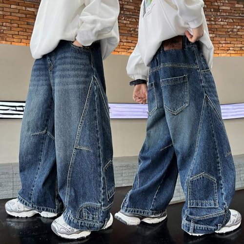 Boys Baggy Jeans Teens Kids Wide Leg Casual Elastic Waist Relaxed Fit Denim Pants with Pockets Hip Hop Y2K Streetwear 6