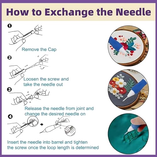 Image of Lecraft Punch Needle Set for Beginners - 3 Needle Sizes Threader, Embroidery Pen with Instructions - DIY Craft & Embroidery Tool - Purple