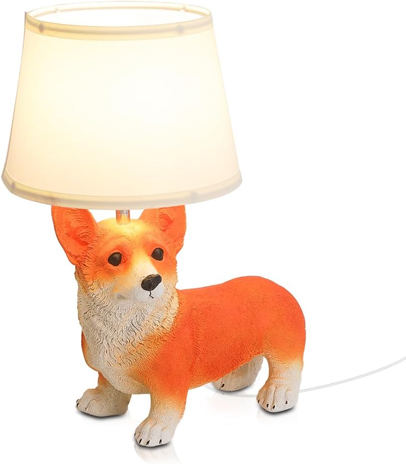 Corgi Table Lamp,Unique Animal Lamps for Kids Bedroom,Resin Dog Bedside Table Light with 360°Rotating Lamp Head,Modern Desk Light for Adults,Bedroom,Living Room,Cute Puppy Shaped Desk Light