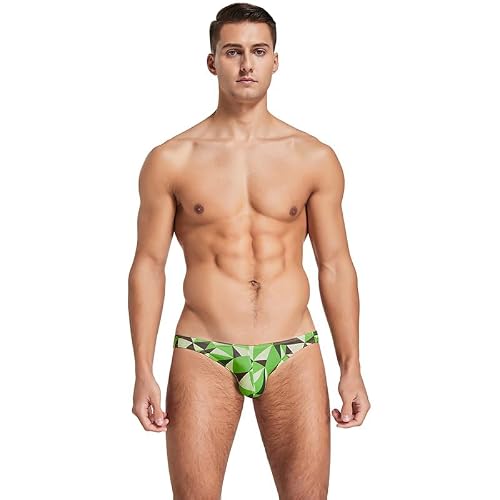 Wayonge Men's Briefs Underwear Low Rise Men Bikini No Fly Covered Soft Breathable Daily Wear Sexy Printed Briefs for Men (220101-Green,Medium)