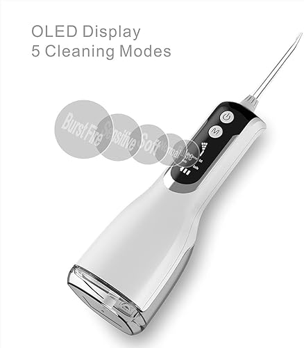 Miniatura 4 de Irrigador dental de agua con batería potente, irrigador oral para limpiador de dientes, 5 modos y 4 puntas de chorro, IPX7 impermeable, tanque de