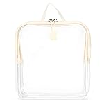 BORSALI TSA Approved Toiletry Bag - Clear Quart Size for 3-1-1 Carry On Travel - Makeup Organizer Cosmetic Pouch with Zipper - Travel Accessories - Cream with Handle