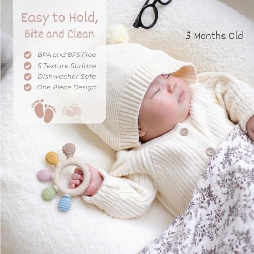Image of CHICAGOZONE Premium Baby Silicone Teether Ring Toy - BPA Free Soft Teething Toy for Infants, Multi-Texture Sensory Chew Toy, Easy Grip Teether for Babies 3-12 Months, Cute Animal Design (Multicolor) (ZOO TOUCH RING)