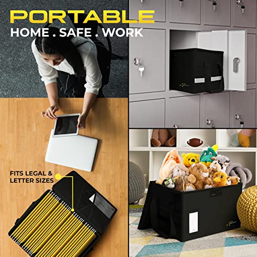 Rigidray Portable Fireproof Document Box With Handy Lock - Collapsible Waterproof Document Storage Filing Box With Handle - Letter/Legal Size File Organizer Box With Lid - Black #TOP5