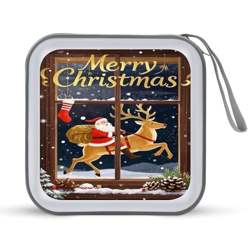 Boîtier CD rigide transportable pour voyage et maison motif de Noël