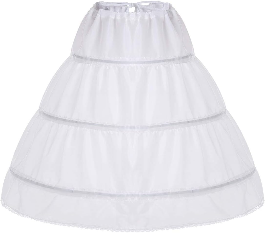 Girls Petticoat Underskirt with 3 Hoops Full Slip Crinoline Skirt 2-12 Years 3-4 Years