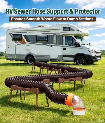 Image of RV Sewer Hose Support, 15FT Heavy-Duty Camper Waste Hose Holder with 7 Foldable Sections, Adjustable & Stable Waste Drainage Support with Strap, Stackable & Weather-Resistant, Brown (Patent Pending)