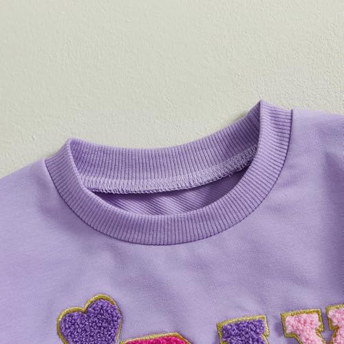 Qiylii Baby First Birthday Outfit Girl Fuzzy Letters Embroidery Sweatshirt Top and Pants 2 Piece Birthday Girl Outfit4