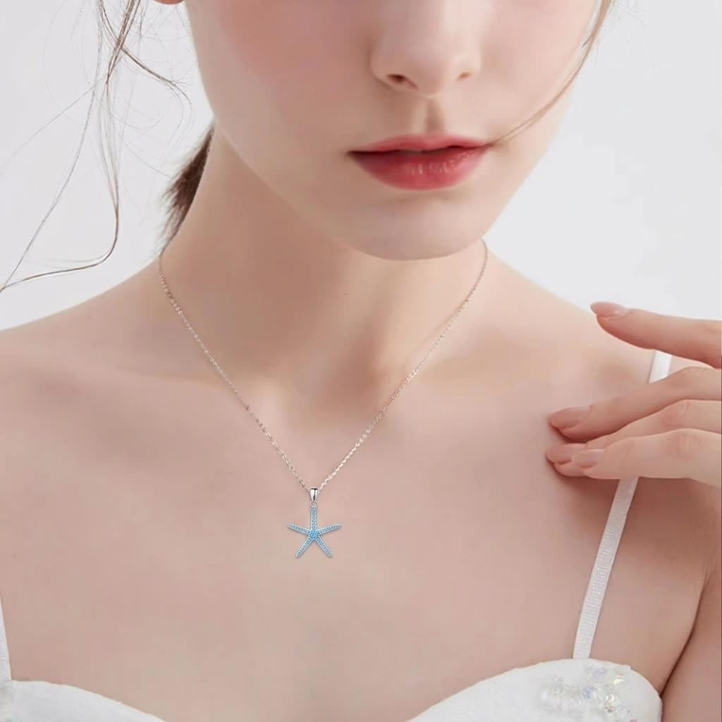 Collar de estrella de mar de plata de ley 925 con colgante de estrella de mar, regalo de cumpleaños, Navidad para mujer
