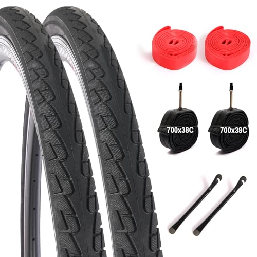 2 Pack 700x38c Road/Gravel/City Bicycle Tire Set - Black Tread | Includes 2 Tires, 2 Inner Tubes, 2 Rim Tapes & 2 Tire Levers | Complete Replacement Kit