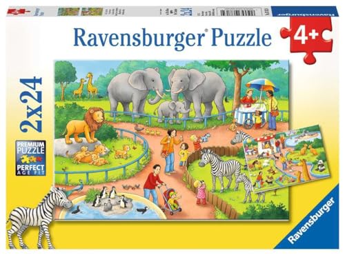 Ravensburger Puzzle pour Enfants - 07813 Une journée au Zoo - Puzzle pour Enfants à partir de 4 Ans, avec 2 x 24 pièces