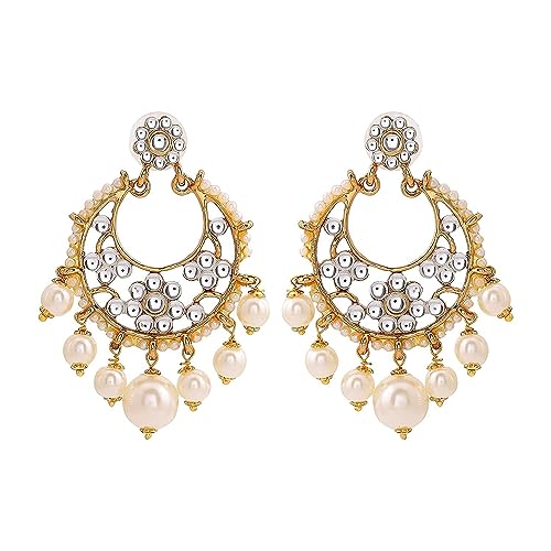 Estele 24Kt Gold Plated Chandelier Earrings for Women with Austrian Crystals & Glowing Pearls (B08CQ7VGK9) Amazon Price History, Amazon Price Tracker