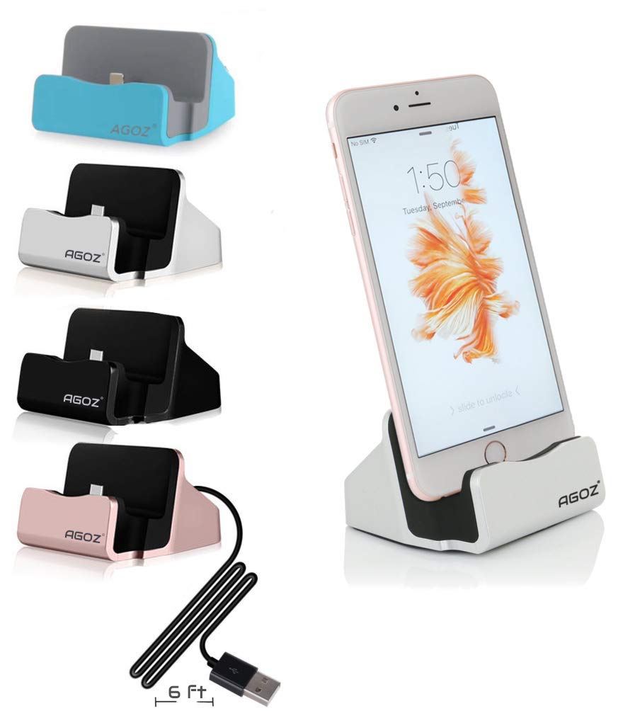 AGOZ Desktop Charging Charger Dock Station Cradle Stand for Apple iPhone  11/11 Pro / 11 Pro Max/Xs Max/Xs/Xr/X / 8 Plus/ 8/7/ 7 Plus / 6/ 6S/ 6S  Plus/ 5/ 5S/Se,Ipad Mini