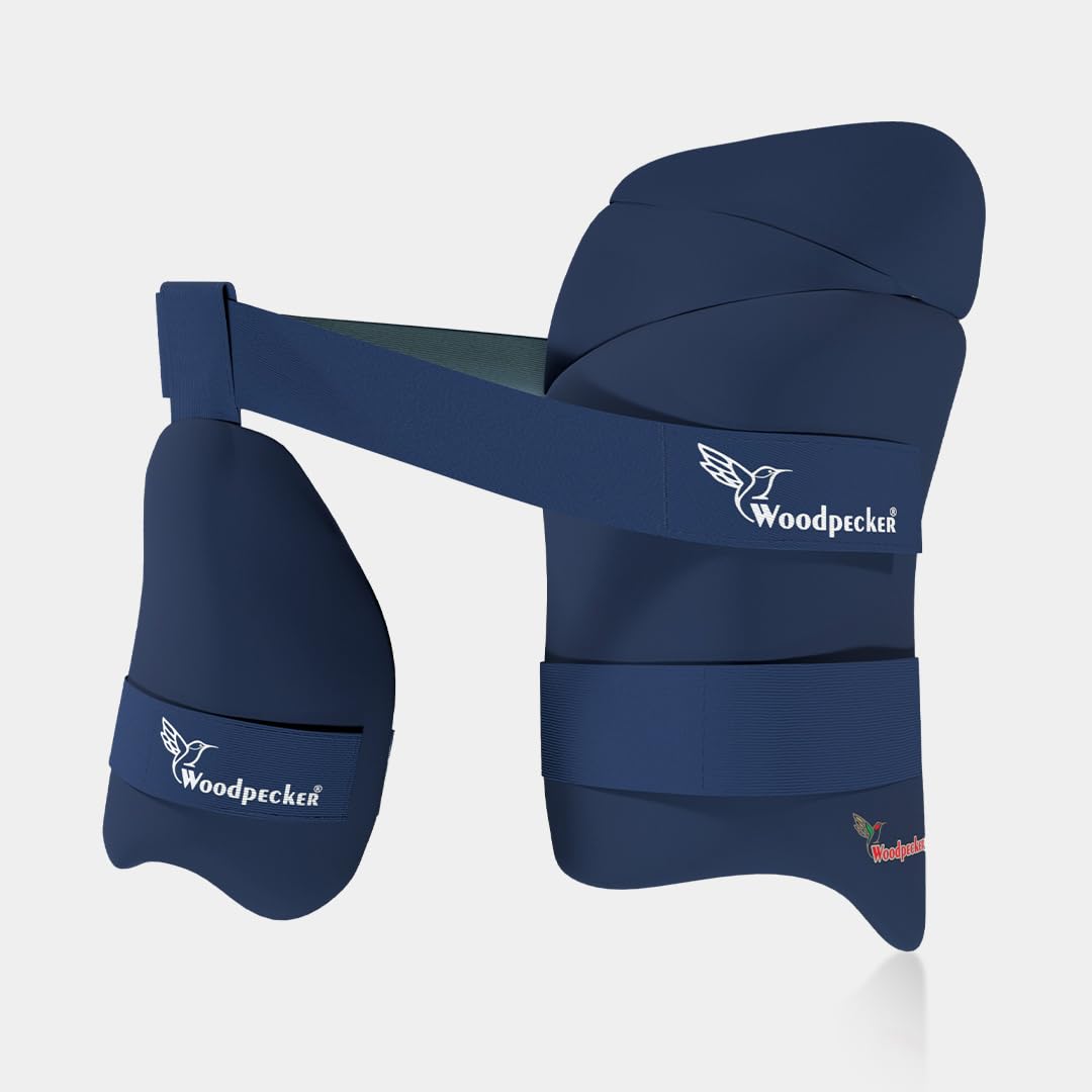 Woodpecker Cricket Thigh Guard with Contoured Design and Moisture-Wicking Fabric | Flexible Comfortable Protection for Batsmen | Navy Blue | Size -Small | Right-image-33