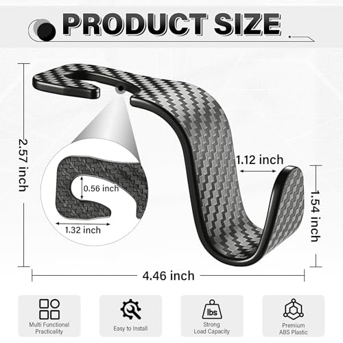 Image of SINGARO Universal 4 Pack Car Seat Headrest Purse Hook, Carbon Fiber Back Seat Hook Storage Organizer Hanger for Purse Handbag Coat, Car Interior Accessories(Black)