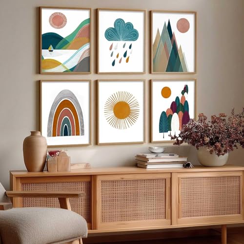 Image of kotart Boho Art Home Decoration Paintings With Frame For Living Room Bed Room Hotel Wall Decor Digital Reprint Set Of 6 (Art-3, 19x25 inch)