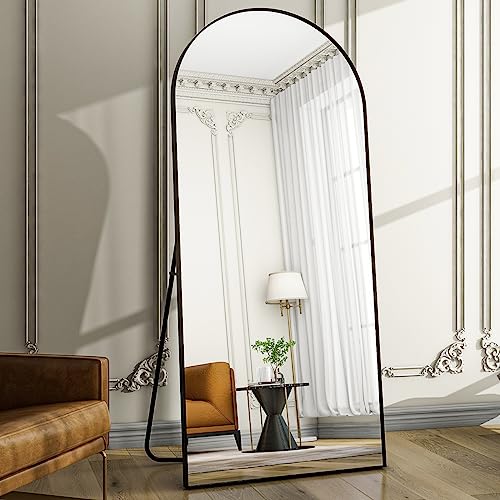 Oversized Full-Body Mirror, 76" x 34" Arched Full-Length Mirror, Black Metal Frame, Floor Mirror for Bedroom, Living/Dressing Room, Gym - Stand/Wall Mounted/Leaning