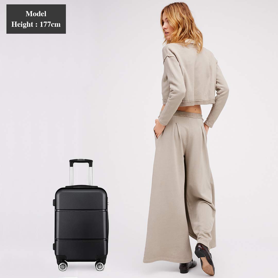 Kono Walizka podręczna EasyJet Ryanair, lekka torba kabinowa z twardego tworzywa ABS, mały bagaż podręczny z 4 kółkami obrotowymi na weekendowe podróże, Czarny, 20inch - Basic Model, Torba kabinowa na