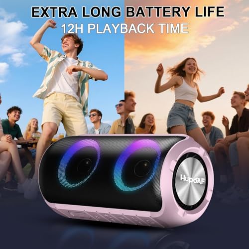 Image of Hupoaf Bluetooth Speaker, 2026 New Portable Wireless Speaker with 6D Loud Sound, IPX7 Waterproof Stocking Stuffers, HD Call, RGB Lights, 12H Playtime for Home /Party /Outdoor /Beach, White Elephant Gift