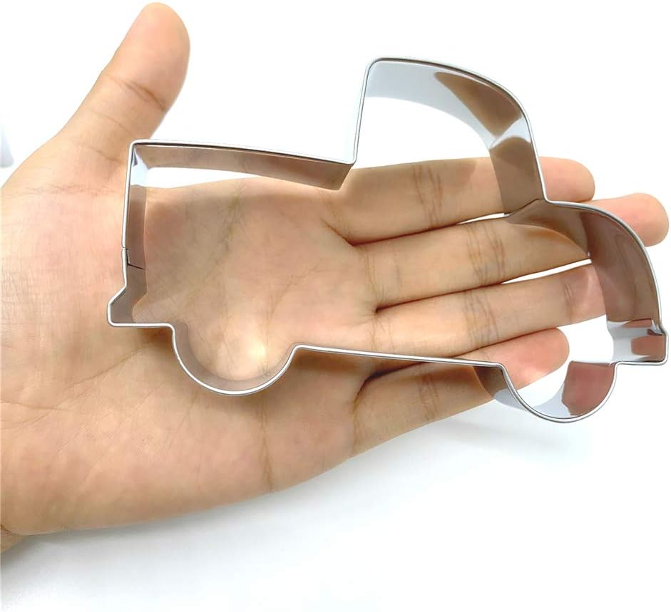 LILIAO Transportation Cookie Cutter Set - 5 Piece - Train, Truck, Pick-up Truck, Beat-up Car and Bus Fondant Cutters - Stainless Steel