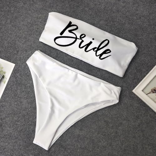 Bride Women 2 Pieces Bandeau Bikini Squad Swimsuits Off Shoulder High Waist Wifey Cheeky Bikinis Set…4