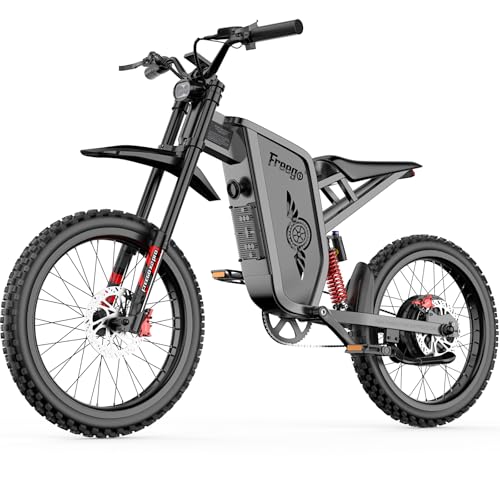 Freego X2Pro Electric Motorcycle for Adults/Teens Electric Dirt Bike Teens 6000W(Peak) Motor 1800Wh Battery Max 50Mph Off Road Electric Bicycle Full Suspension (Dark Grey Standard Amp Hours 30)