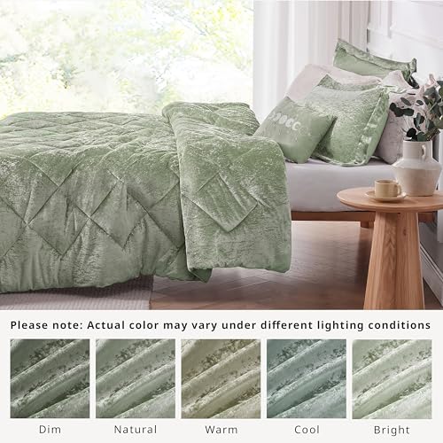 Intelligent Design Comforter Set Velvet Bedding Reversible, All Season, Diamond Quilted Microfiber, Felicia, Twin/Twin XL, Green 3 Piece - image 5