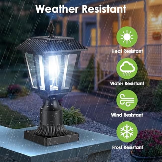 Greluna Solar Post Lamp Lights, 2 Pack 6000K Dusk to Dawn Solar Light with Pier Mount Base, Post Lights Outdoor Waterproof for Garden Yard Landscape Pole Pillar, Outside Decorative Lamp