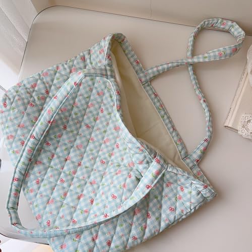 Image of Floral Quilted Cotton Shoulder Bag for Women Daily Use Medium Size Handbag Large Capacity Thickened Design Tote
