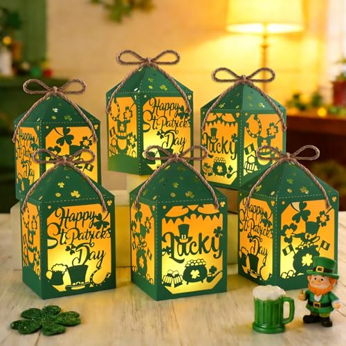 12Sets St. Patrick's Day Decorations St. Patrick's Day Centerpieces for Table Shamrock Hat Paper Lantern Boxes Gnomes Theme Table Decor for Saint Patty's Party Centerpiece Indoor Outdoor Party Supply