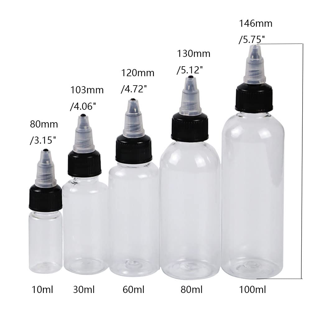 SagaSave 3 Pcs Dispensing Bottles Plastic Squeeze Bottles with Twist Top Cap Dispenser Bottle for Liquids, Inks, Oils, Pigment, Household Home(60ML)