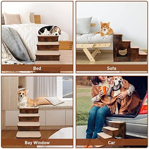 ZNM Dog Steps Wooden, 4 -step Dog Stairs for Bed Sofa, Wood Pet Stairs Cat Ladder with Soft & Washable Mats for Dogs and Cats, Size 60L x 40W x 48H cm