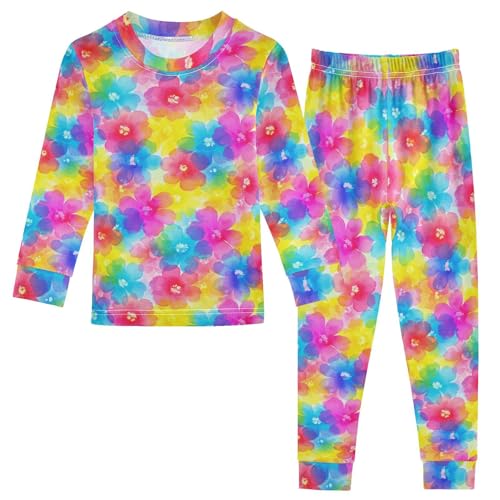 Pajama Sets Long Sleeve Colorful Floral Pattern Soft Comfy Sleepwear 2 Piece PJS 3-8T