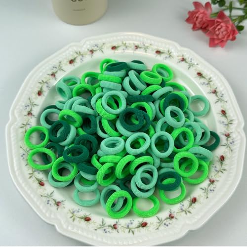 ChangTsingLee 100 Piezas Gomas de Pelo Mini Bandas de Pelo de Algodón Niña Pequeñas Mini Gomillas Pelo para Niñas Bebé Verde