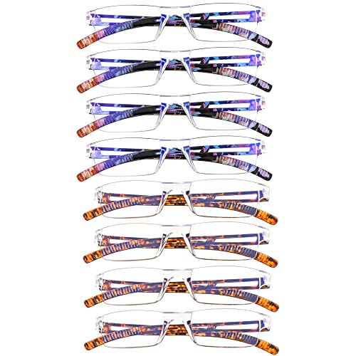 Image of 8 Pack Reading Glasses, Blue Light Blocking Computer Reading Glasses for Women and Men, Lightweight Readers (4 Floral+4 Tortoise,+1.00Magnification)