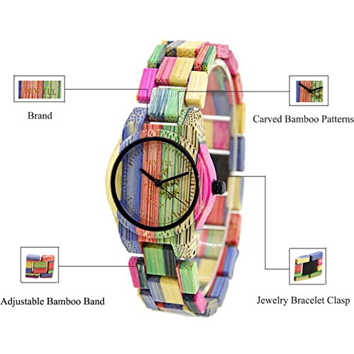 BEWELL Handmade Colorful Bamboo Wood Watch Analog Quartz Fashion Wristwatch with Mix Colors - Image 5