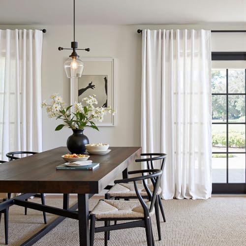 Image of jinchan Linen Curtains Light Filtering Back Tab 84x108 Inch 1 Panel White