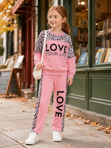 Image of Toddler Girls 2 Piece Cute Outfits, Crewneck Sweatshirt with Jogger Pants Kids Clothing Set for Fall Winter