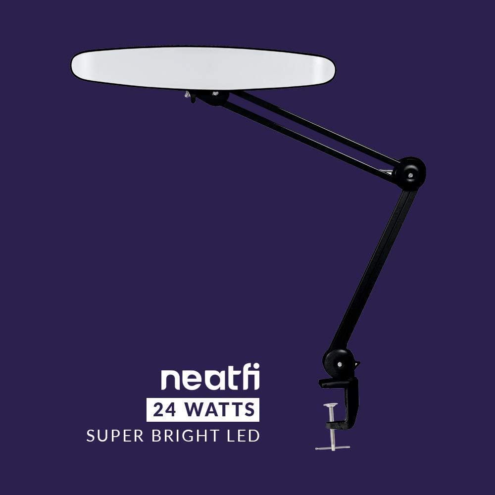 Neatfi 20" Wide Shade XL 2,200 Lumens LED Task Lamp (Black) Bundle Floor Stand with 6 Wheels Rolling Base (Black)