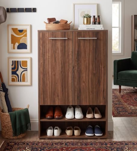 Image of Spyder Craft Engineering Wood Shoe Cabinet for Home, Double Door Shoe Rack with Multiple Shelves, Space Saving Shoe Organizer for Entryway, Living Room & Bedroom, Colambian, DIY Assembly