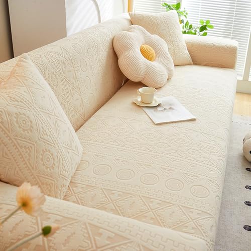 Cubierta de sofá, Cubierta de sofá de Felpa para 2/3/4/5 cojín Sofás Protector de Tapa de sofás de Perros Mascotas con Cubiertas Completamente Cerradas a Prue Cream Double Seat [Fits 145-185cm Sofas]