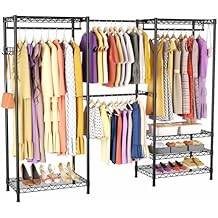 Heavy Duty Closet Garment Rack, 6 Tiers Adjustable Metal Freestanding Expandable Clothing Storage with 4 Hanger Rods, Easy to Assemble Wardrobe, 71.4" H x 70" - 88.2" L x 14" D, Black