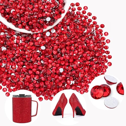 Image of 2000PCS SS16 /4mm Crystal Glass Rhinestones for Bedazzling (Red /Siam) | Flatback Rhinestones for Crafting DIY Nail Art Makeup Decoration, Gems Diomand Charms for Tumbler Shoes Clothing Mug