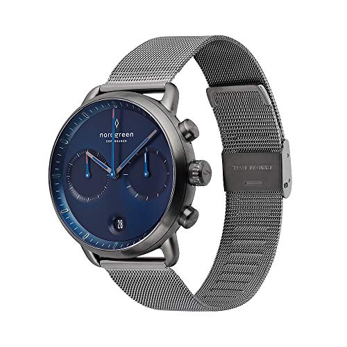 Nordgreen Pioneer - Reloj cronógrafo de metal para hombre con esfera azul marino y correas intercambiables