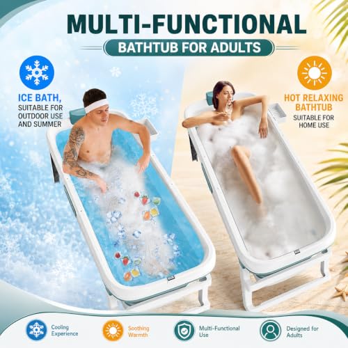 Image of Large Bathtub for Adults 6 Feet Foldable bath tub for bathroom with Temperature Meter and bath pillow 148Lx62Wx52H CM Hot and ice spa bathtub for home Portable adult bathtubs(Grey)
